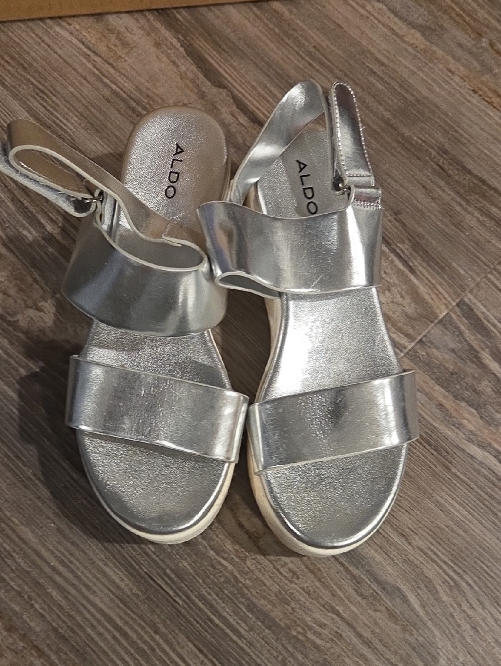 Aldo Metallic Silver Double-Strap Slingback Sandals